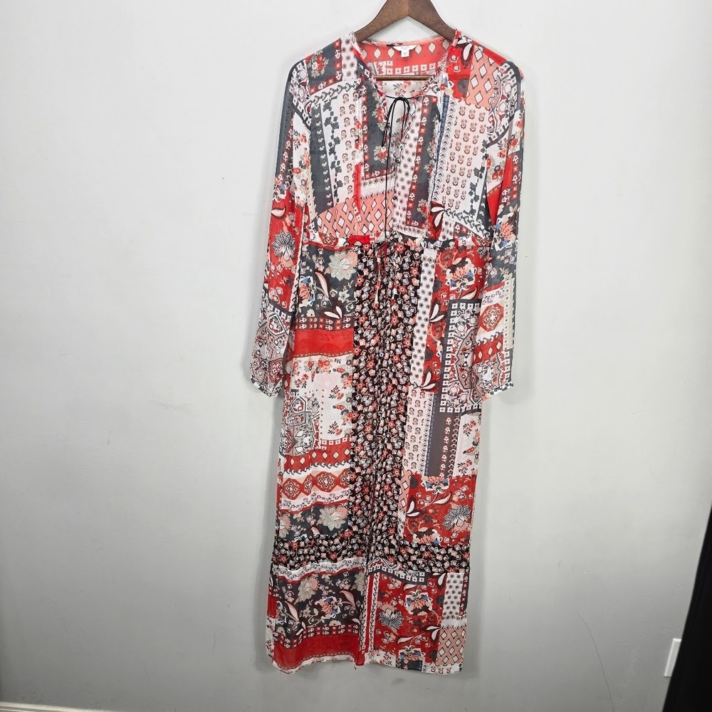 Guess Patchwork Maxi Dress M Semi Sheer Hippie Festival Cottagecore Country